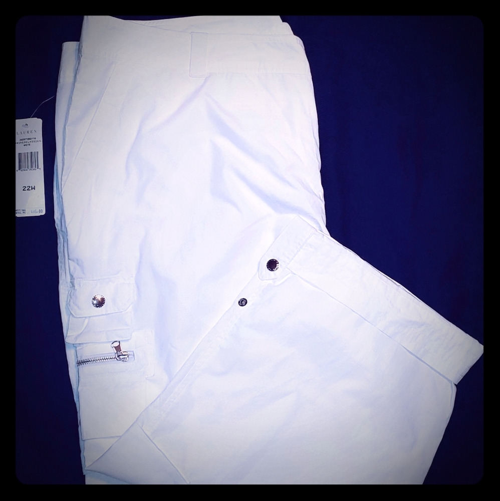 NEW Ralph Lauren White Cropped Cargo Pants 22W